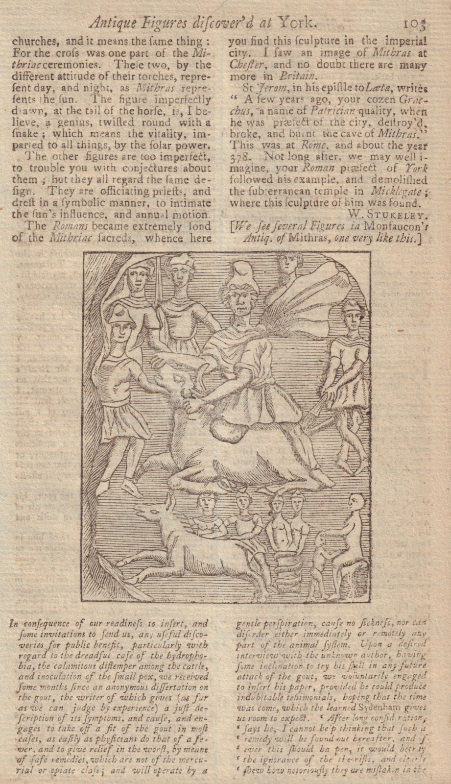 Antique Bas-relief of Mithras figures discover'd at York. GENTS MAG 1751 print
